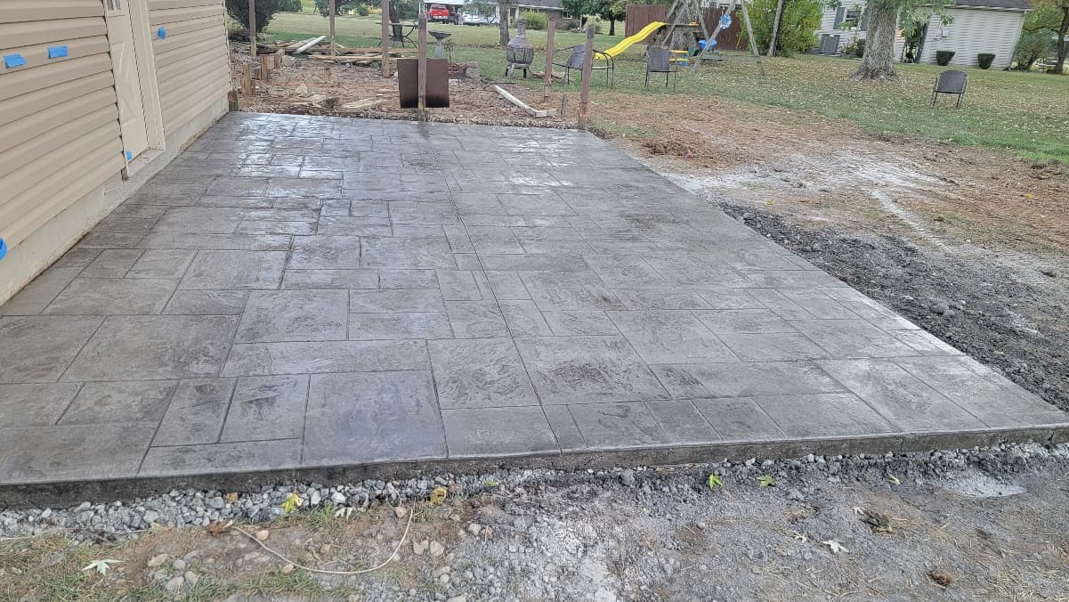 Ashlar slate stamped concrete patio, Carmel Indiana