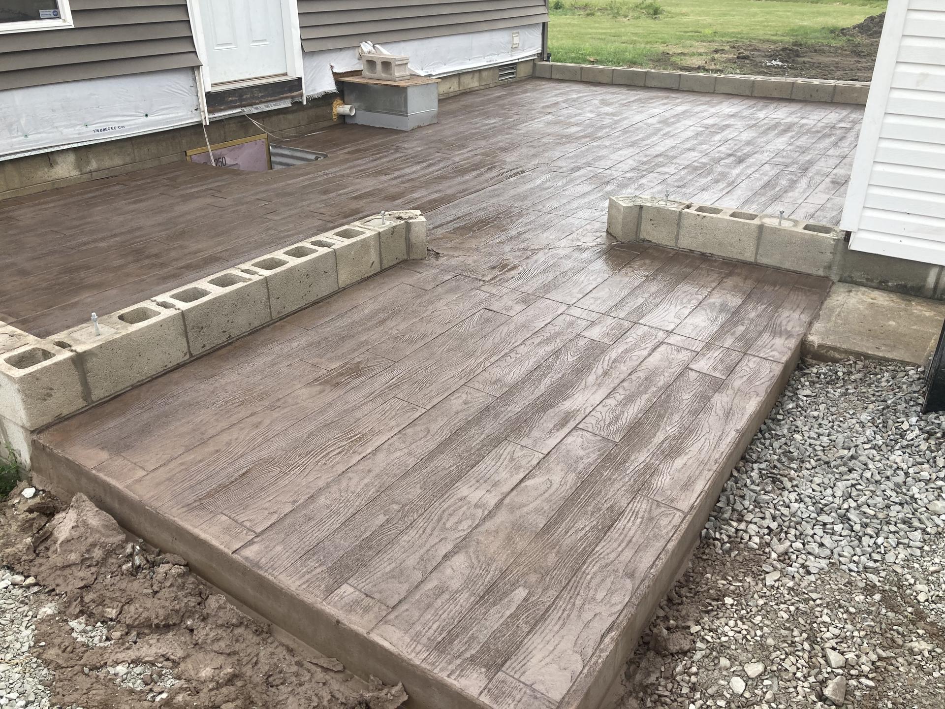 Wood-plank stamped concrete patio, Fishers Indiana