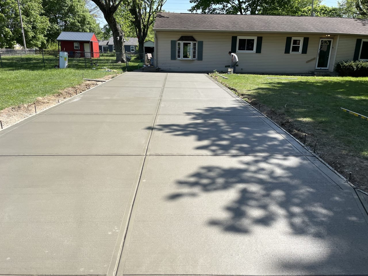 Residential concrete driveway pour in progress, Anderson Indiana