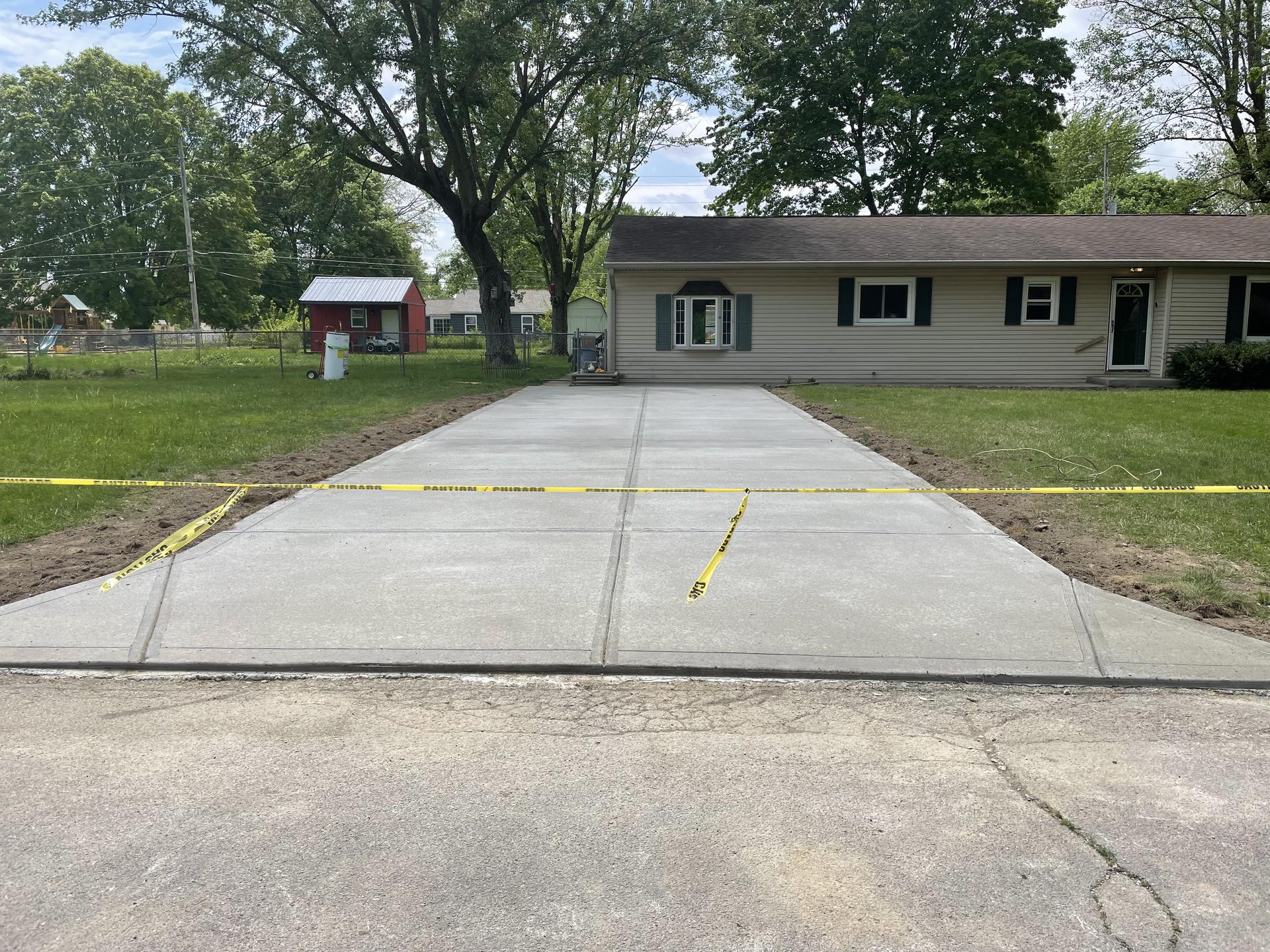 Residential concrete driveway with broom finish, Anderson Indiana