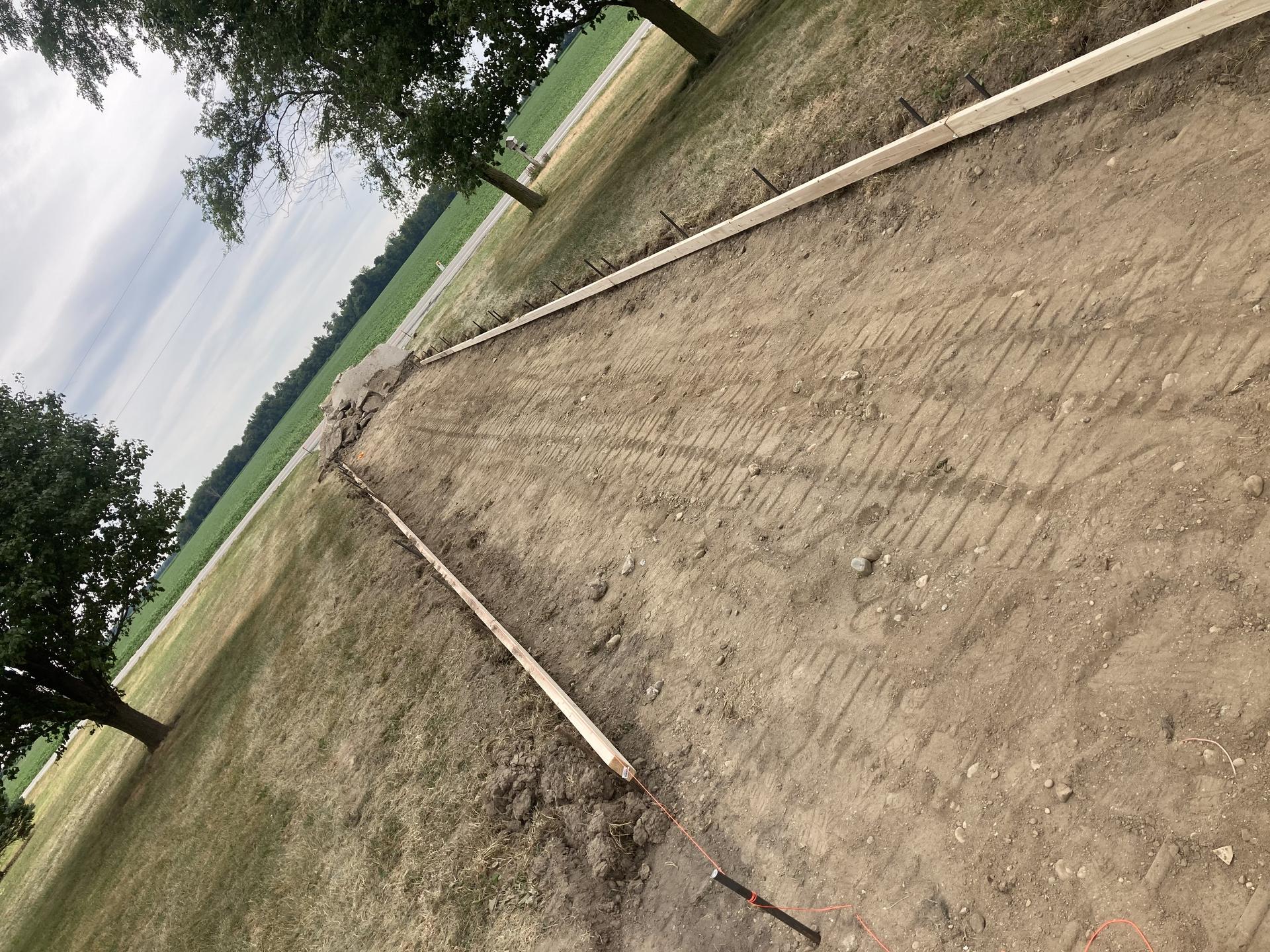 Rural driveway prep before pour, Anderson Indiana