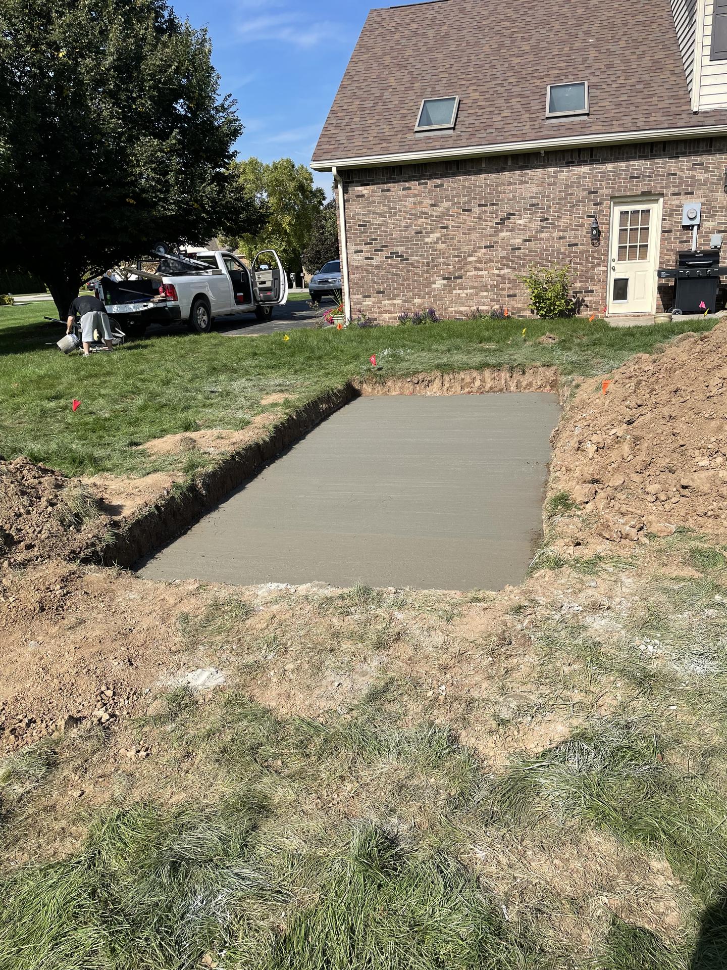 Fresh concrete pad pour, Pendleton Indiana