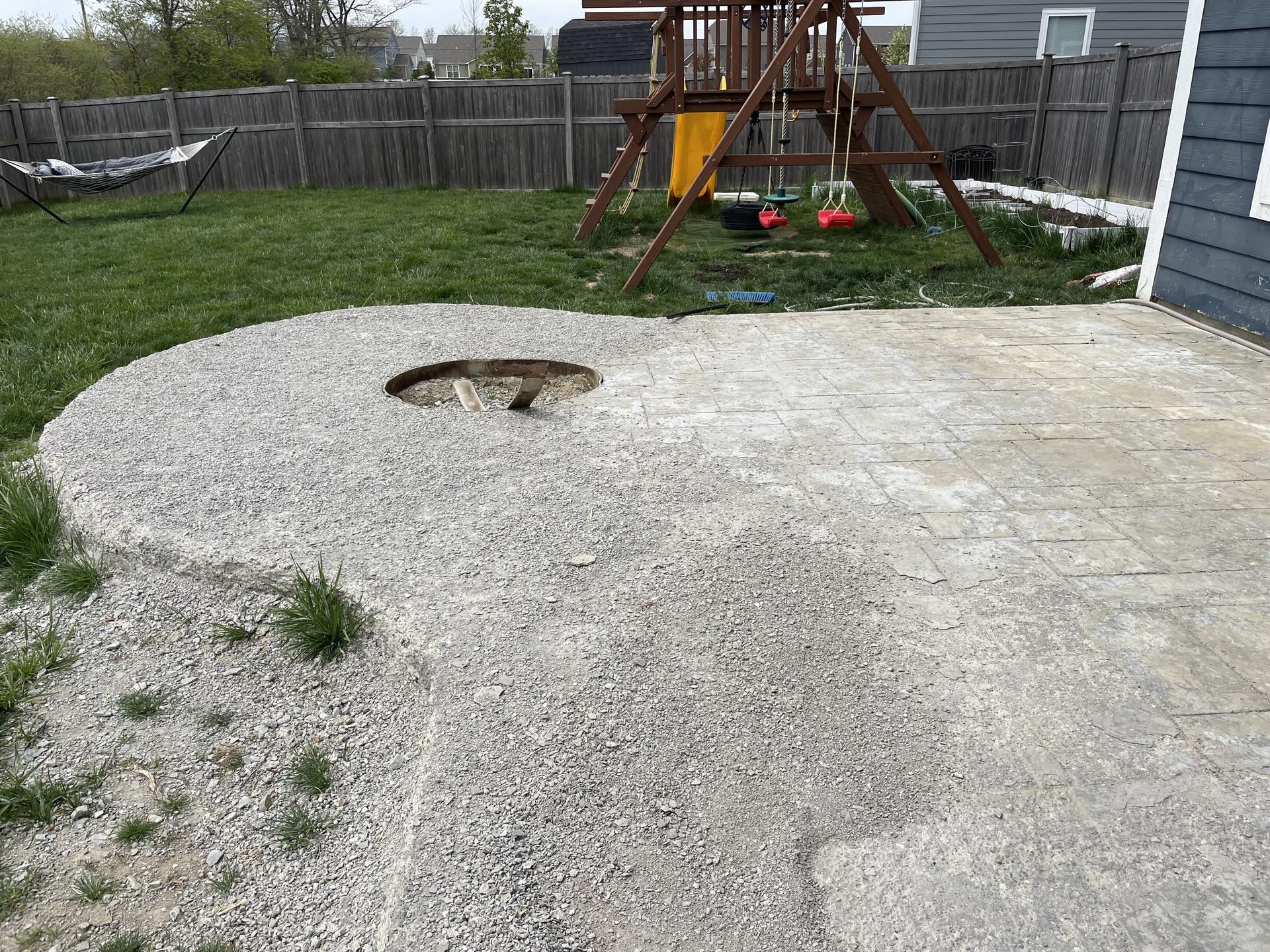Winter-damaged patio - before replacement, Anderson Indiana