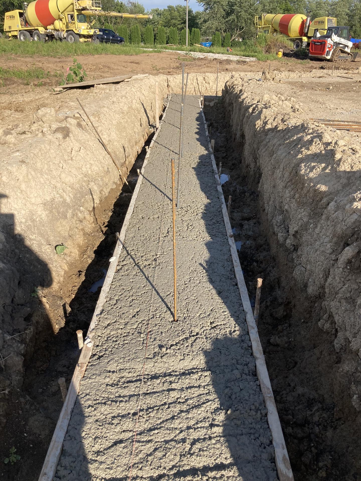 Foundation footer pour in trench with rebar, Anderson Indiana