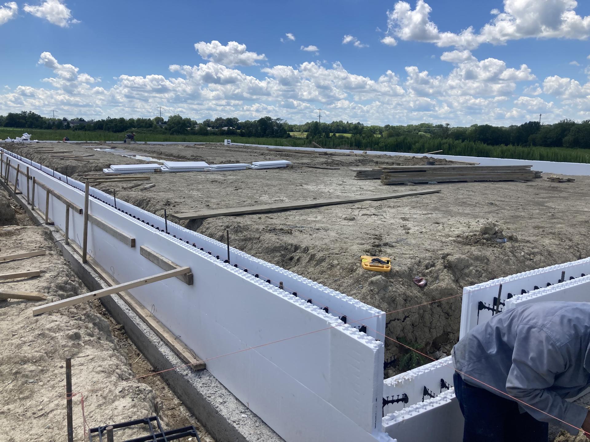 ICF foundation walls wide view, Anderson Indiana